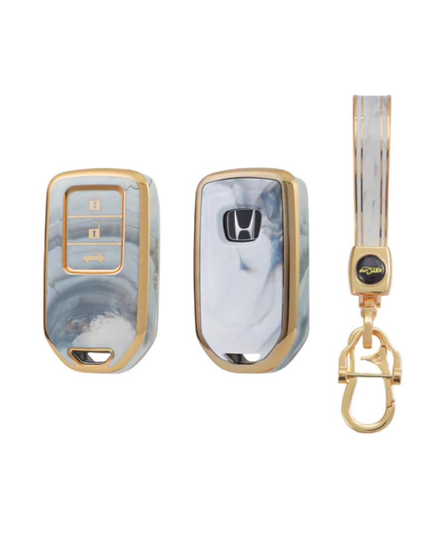 keycare TPU Key Cover Compatible for Honda City Civic Jazz Brio Amaze 2 Button Remote Key | TP21 Marble